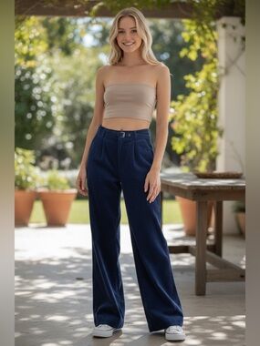 NWT MOTHER The Big-League Prep Wide Leg Corduroy Pants in Blueprint Size 28